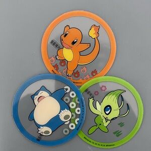 Pokemon clear drink coaster bundle (3) Charmander Celebi Snorlax Damtu